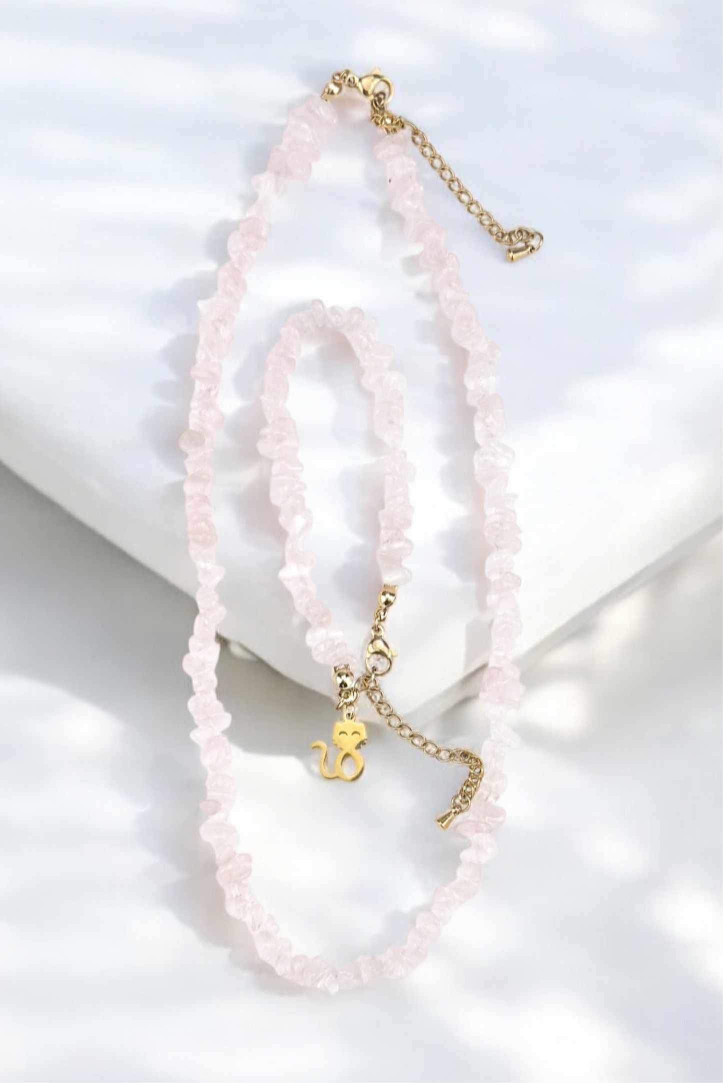 💕 SET Rosenquarz Edelstein | Hals- & Armkette