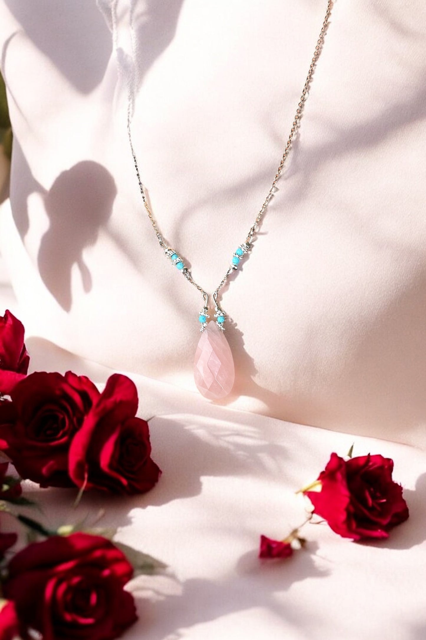 Türkis & Rosenquarz | Halskette handgefertigt