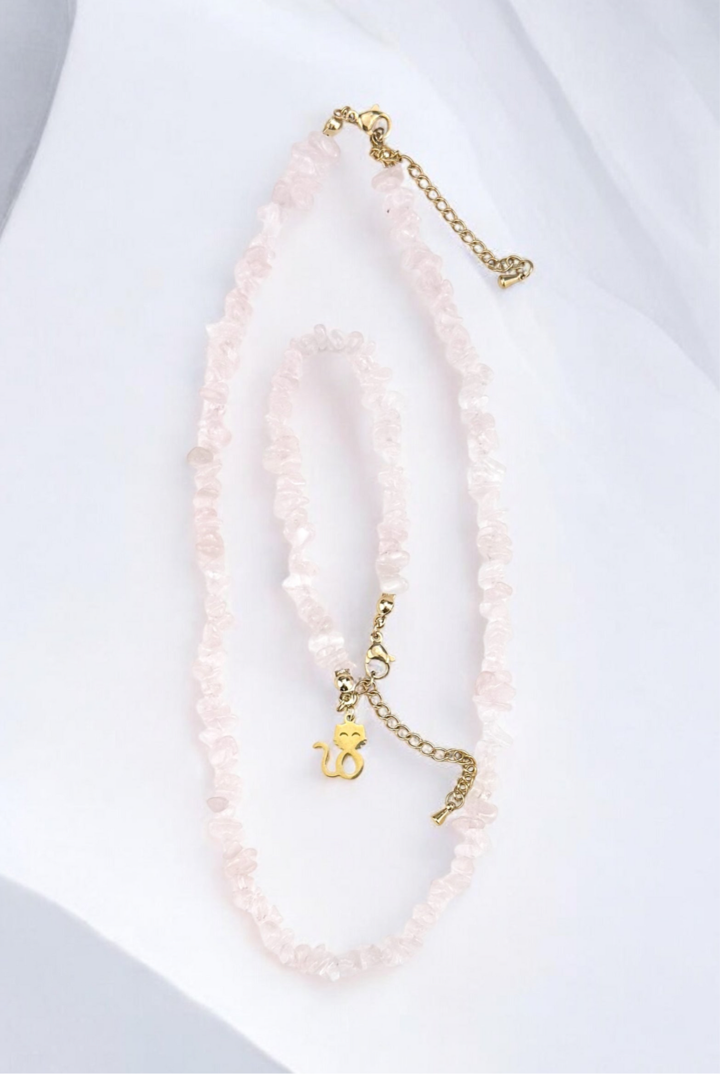 💕 SET Rosenquarz Edelstein | Hals- & Armkette
