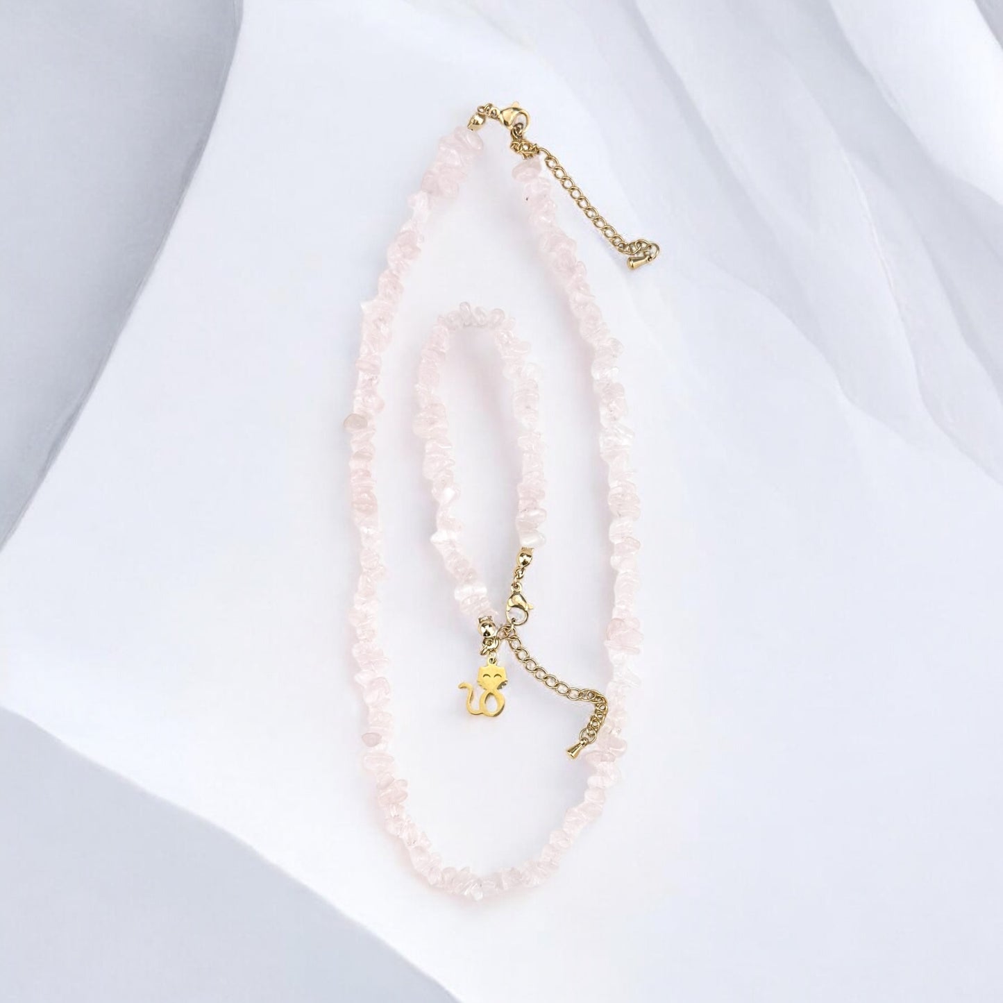 💕 SET Rosenquarz Edelstein | Hals- & Armkette