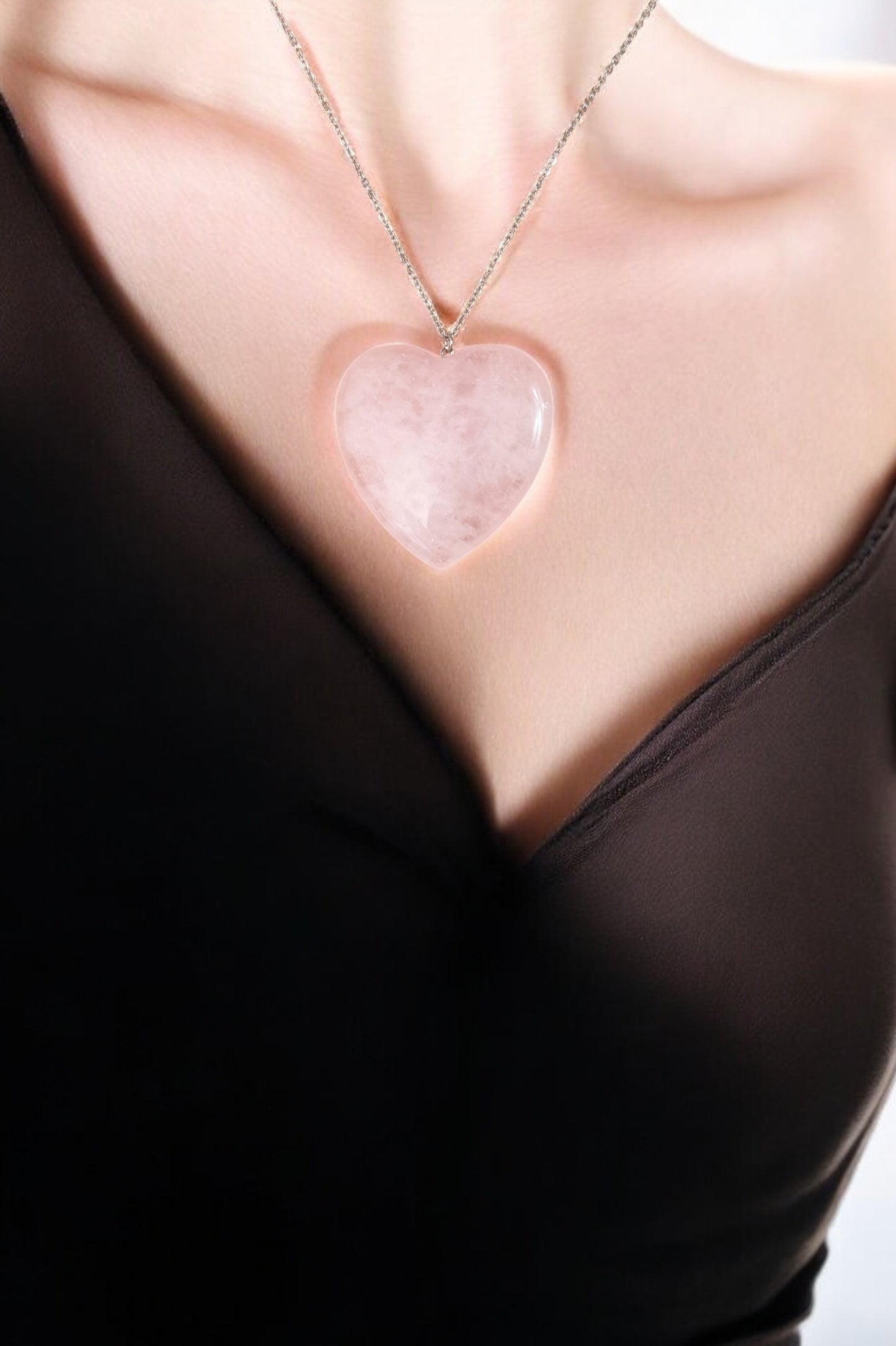 Herz Rosenquarz 5x5cm | Halskette handgefertigt