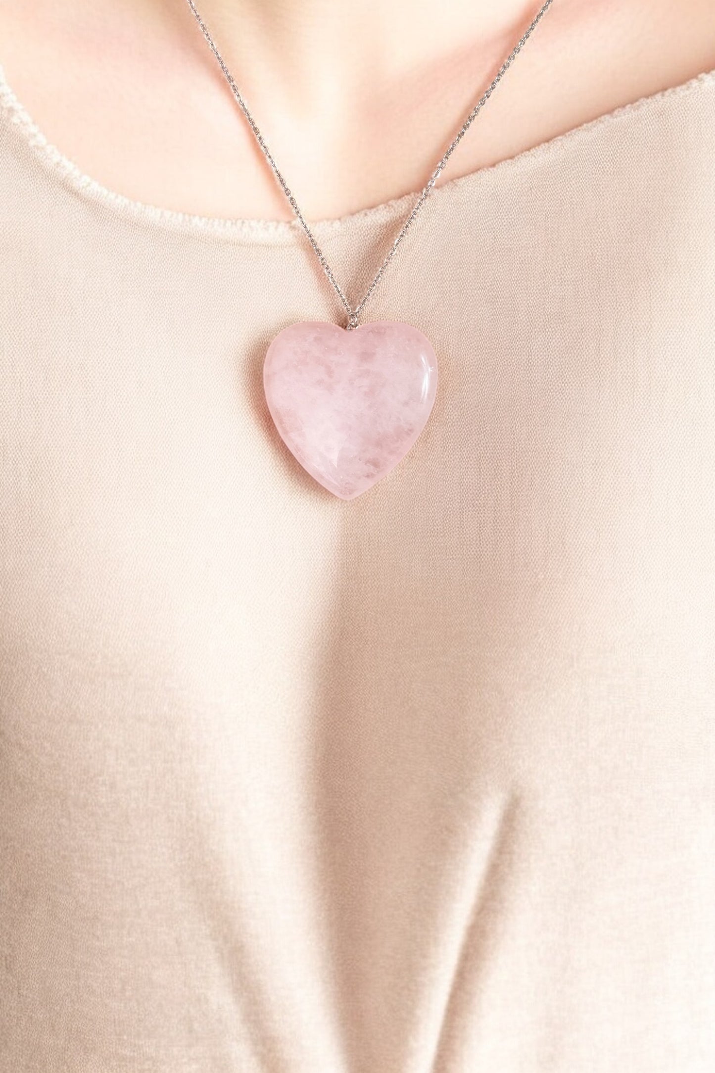 Herz Rosenquarz 5x5cm | Halskette handgefertigt