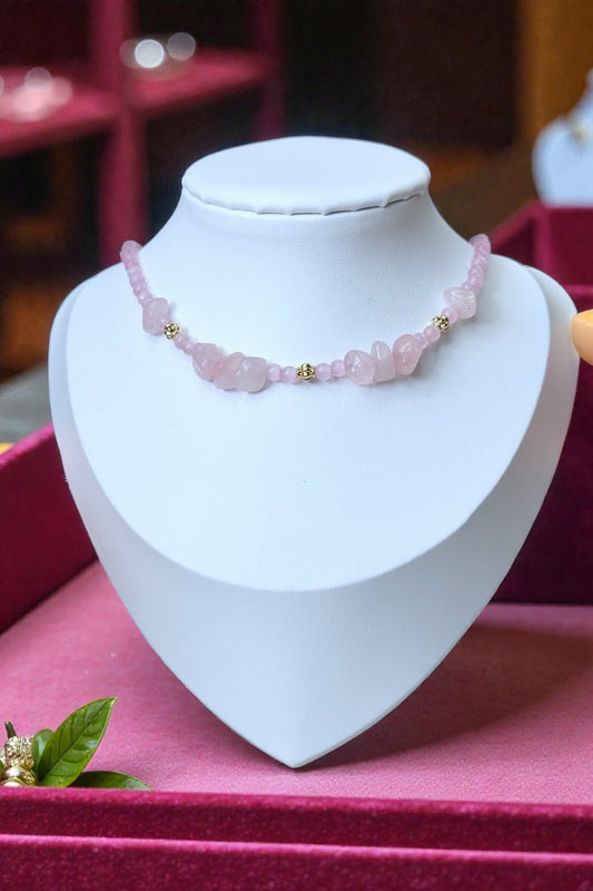 Chic Rosenquarz & Katzenauge | Halskette handgefertigt