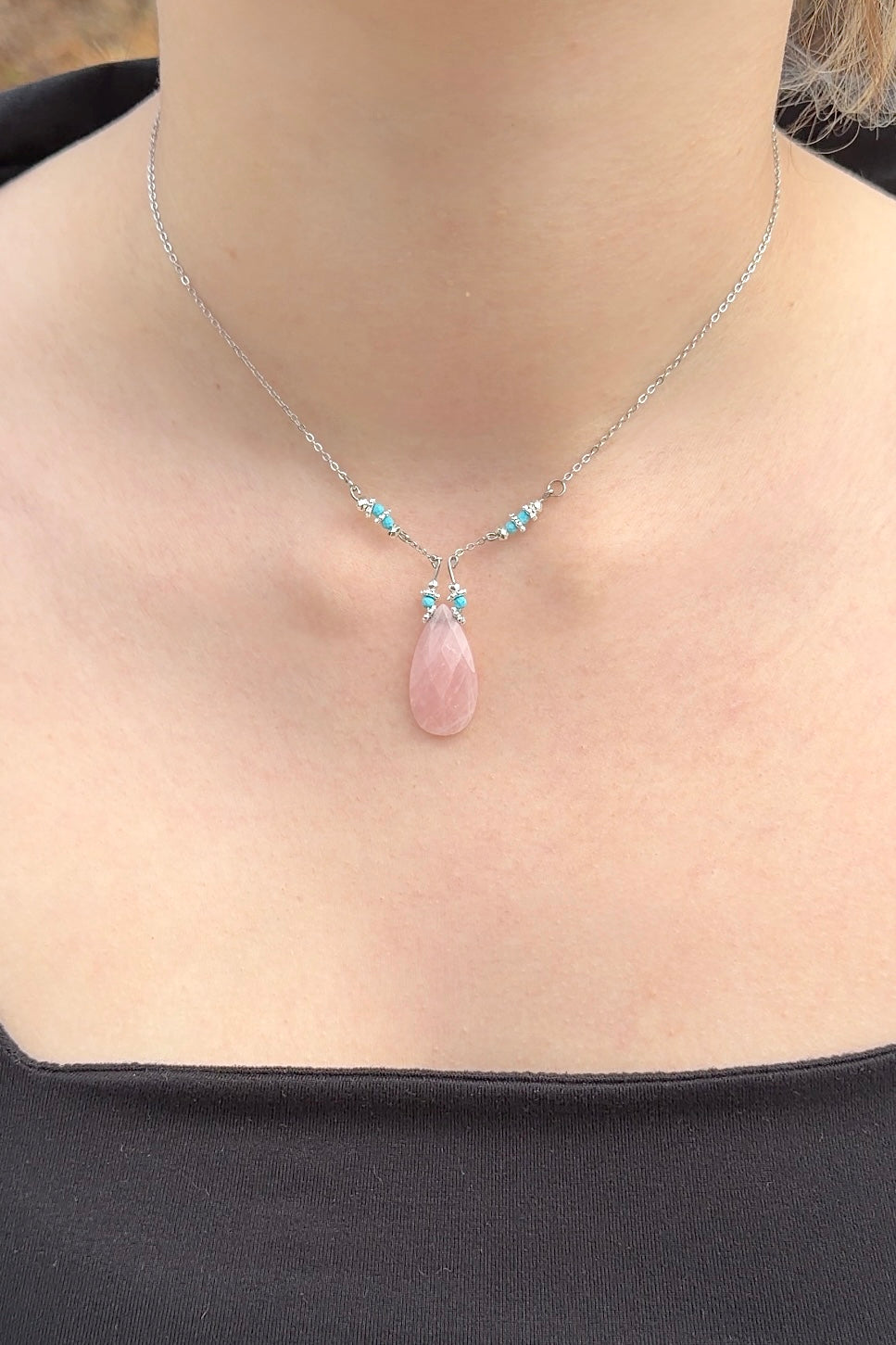 Türkis & Rosenquarz | Halskette handgefertigt