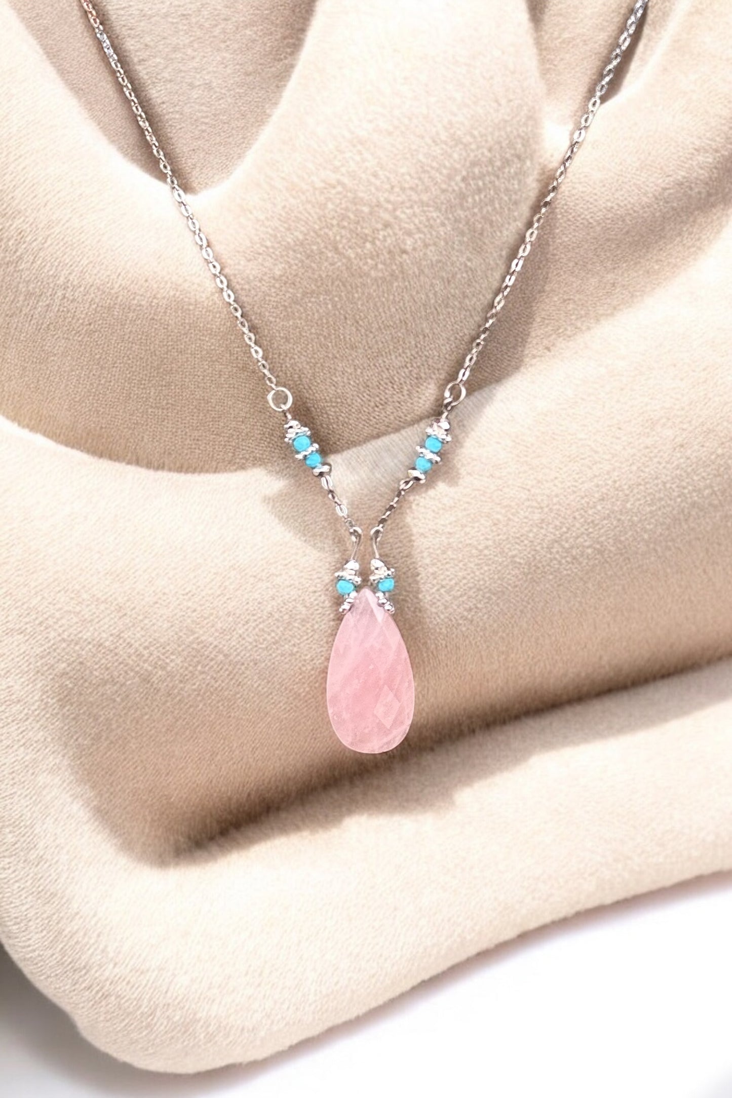 Türkis & Rosenquarz | Halskette handgefertigt