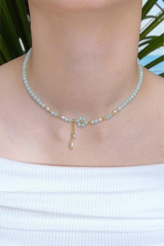 Blume ‚Eleganz‘ Amazonit | Halskette handgefertigt