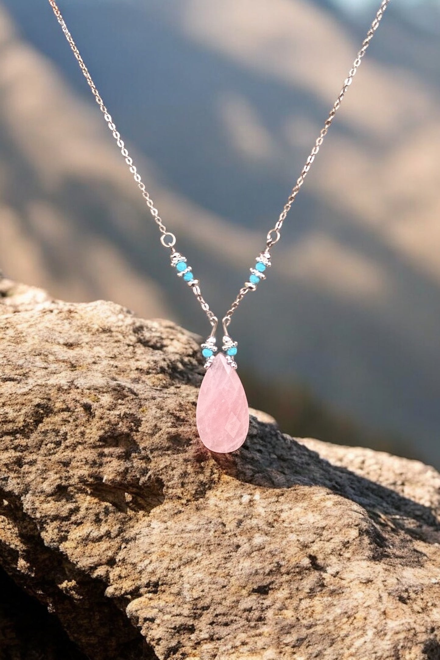 Türkis & Rosenquarz | Halskette handgefertigt