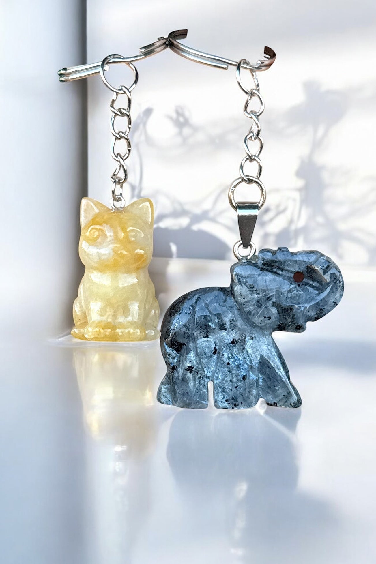 Katze & Elefant, Edelsteine | Handy- & Schlüsselanhänger handgefertigt
